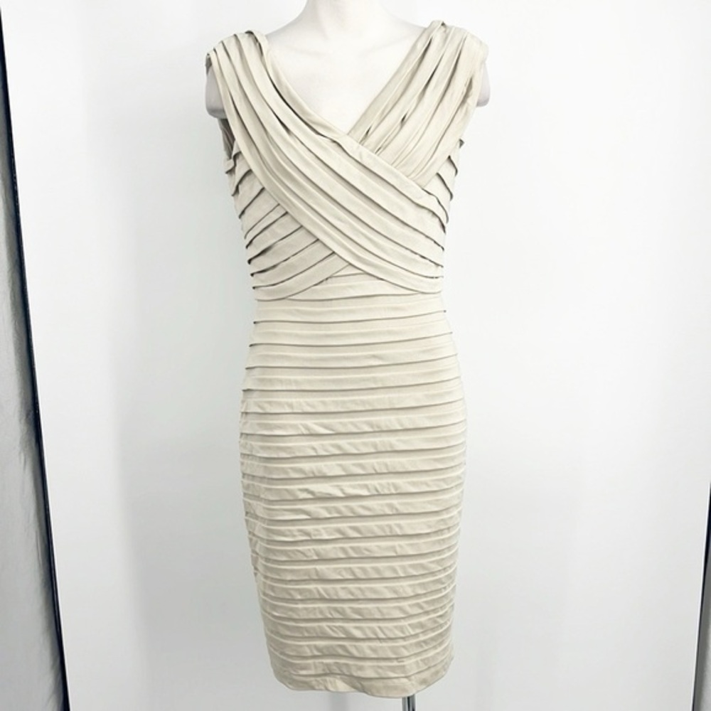 Adrianna Papell Bandage Dress size 10 Cream Tan Beige Sweetheart Neckline